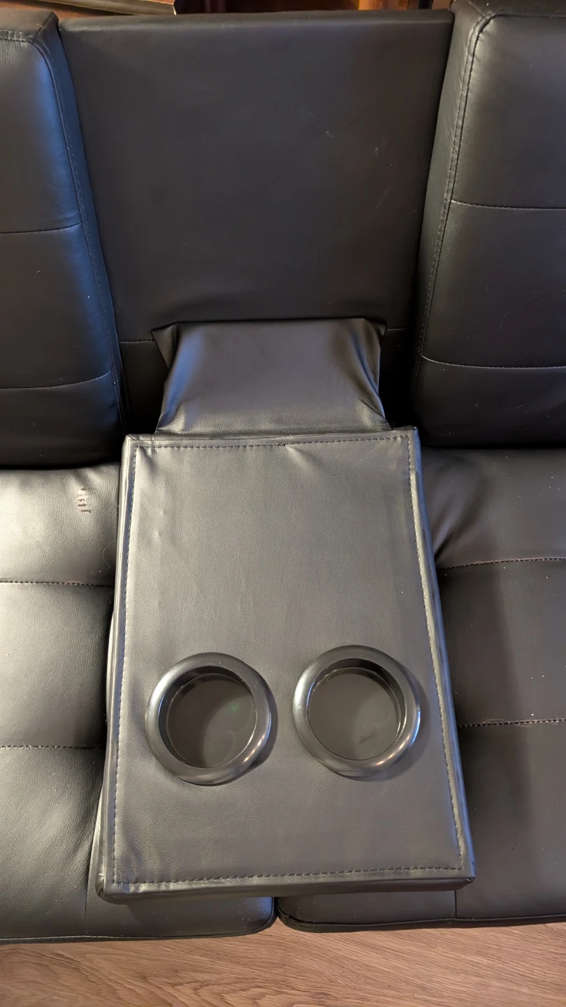 Black Faux Leather Loveseat with Cup Holders - photo 5