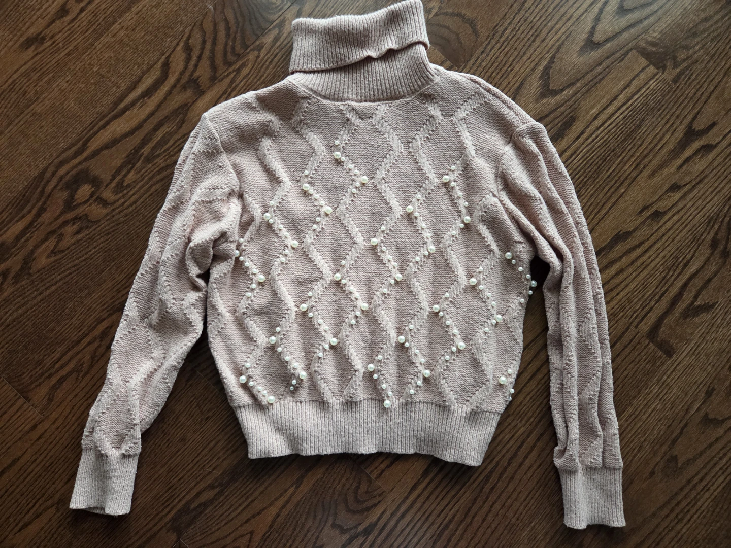 Women's Pink Turtleneck Sweater with Pearls