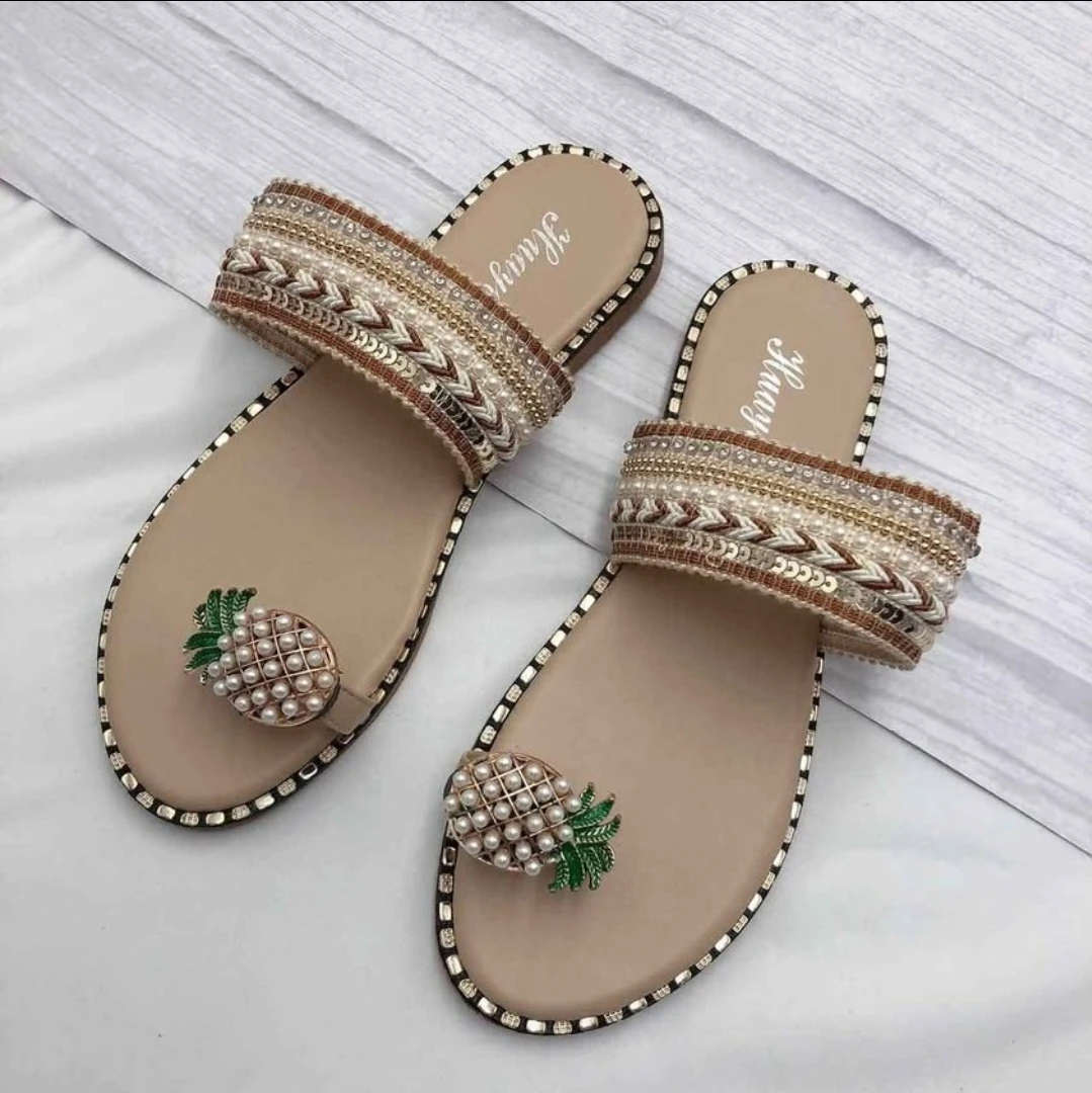 Women's Beaded Pineapple Flat Sandals