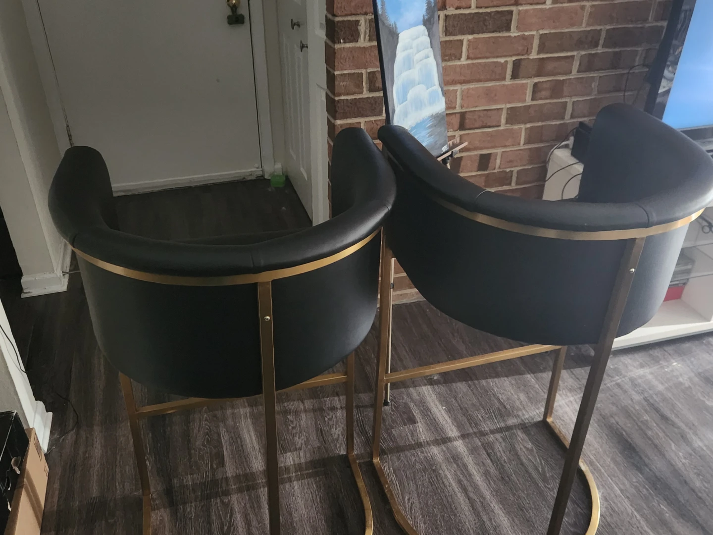 Black Faux Leather Bar Stools with Gold Frame (Set of 2) - photo 2