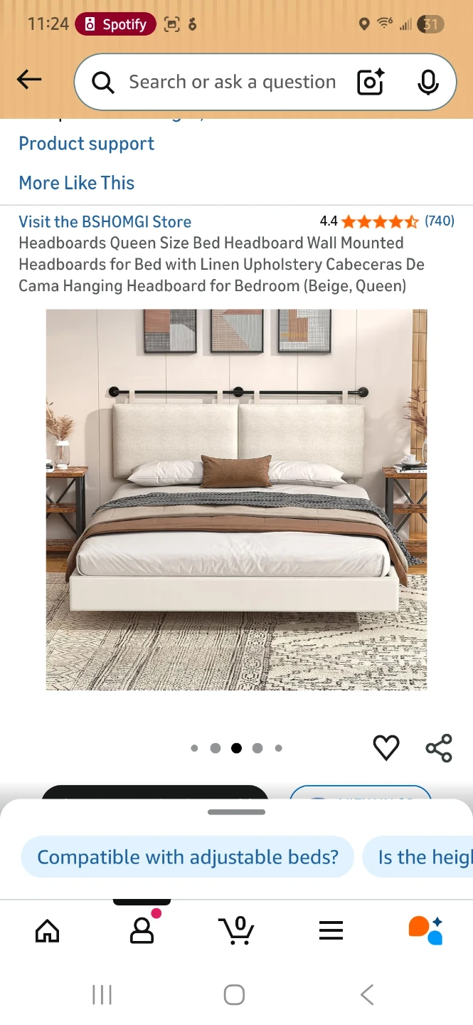 Beige Linen Upholstery Hanging Headboard