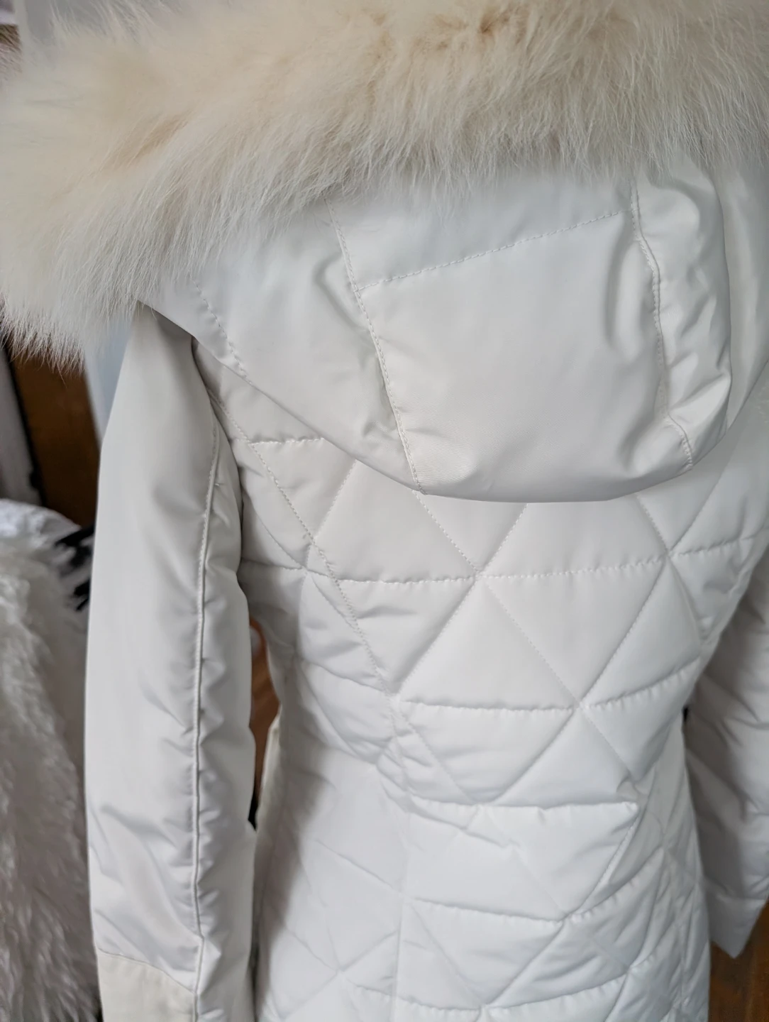DANIER Women's Ivory Quilted Coat with Fur Hood - photo 3