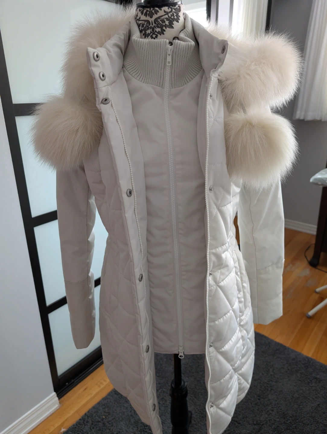 DANIER Women's Ivory Quilted Coat with Fur Hood - photo 4
