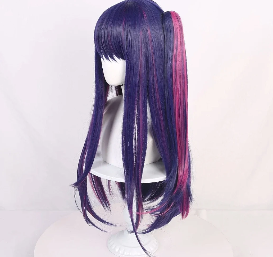 Purple and Pink Streaked Long Wig with Bangs