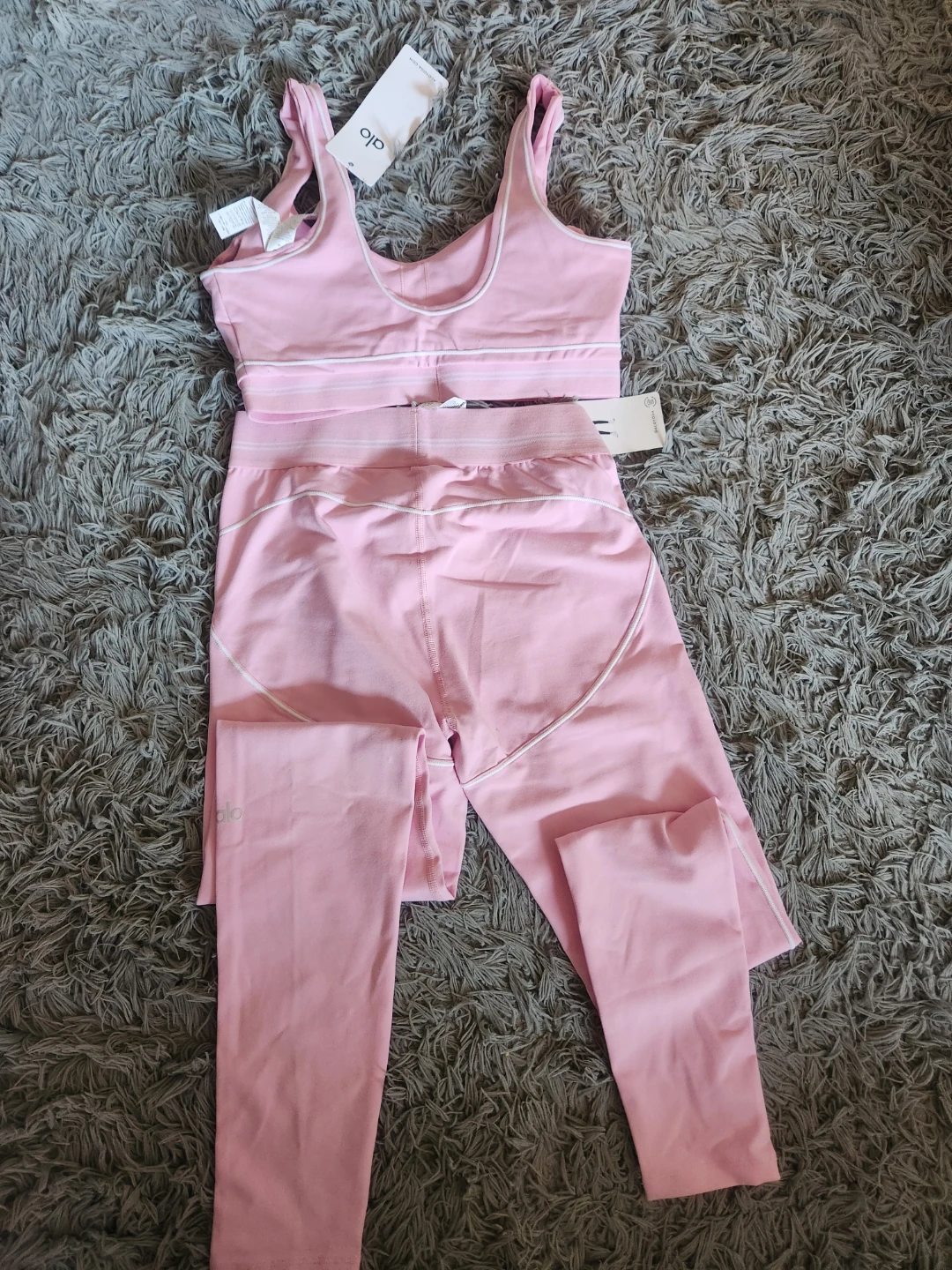 Alo Yoga Pink Ribbed Bra and Leggings Set