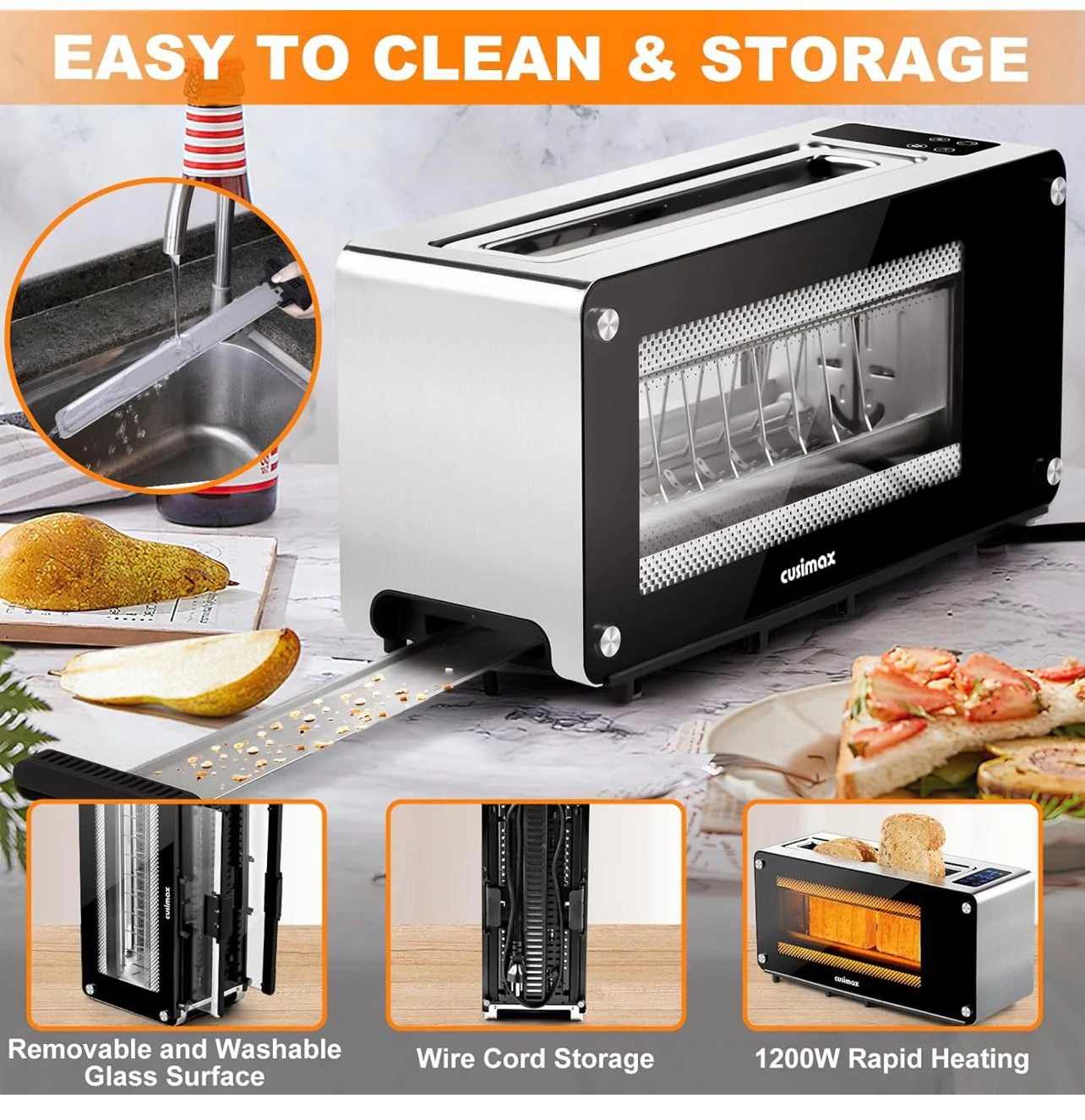Cuisimax Glass Toaster - 2 Slice Long Slot - photo 5
