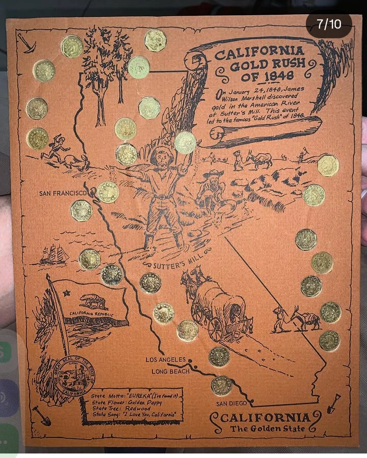 Vtg Rare California Gold Rush of 1848 Display with Coins - photo 2