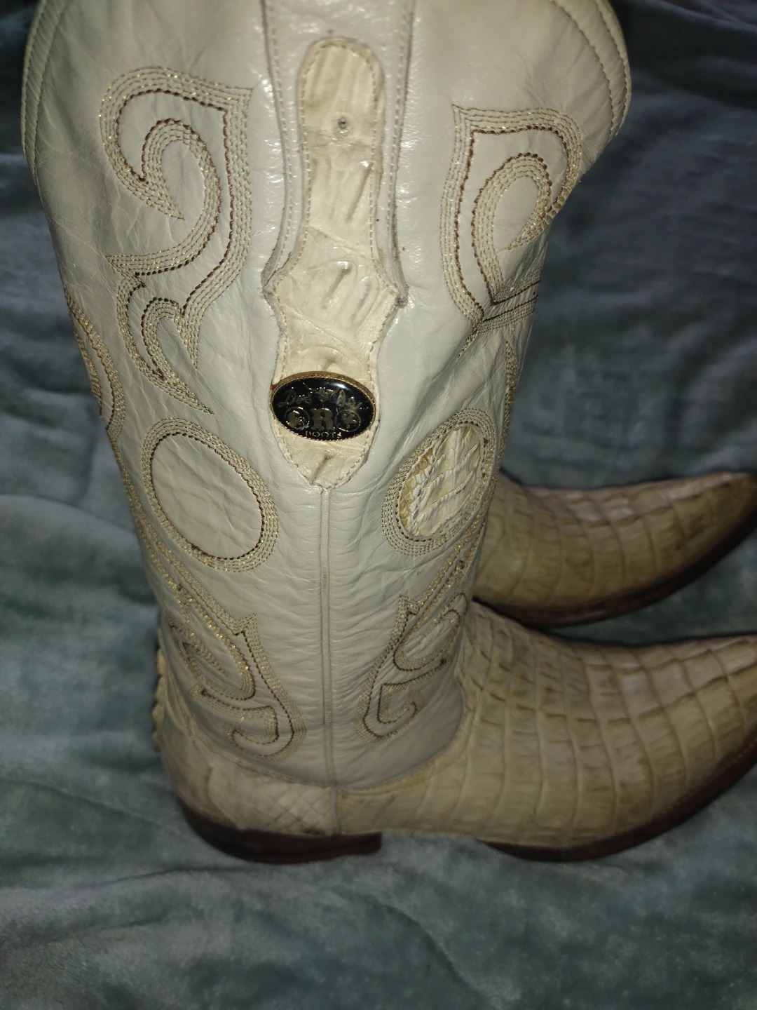 White Leather Alligator Western Cowboy Boots - photo 2