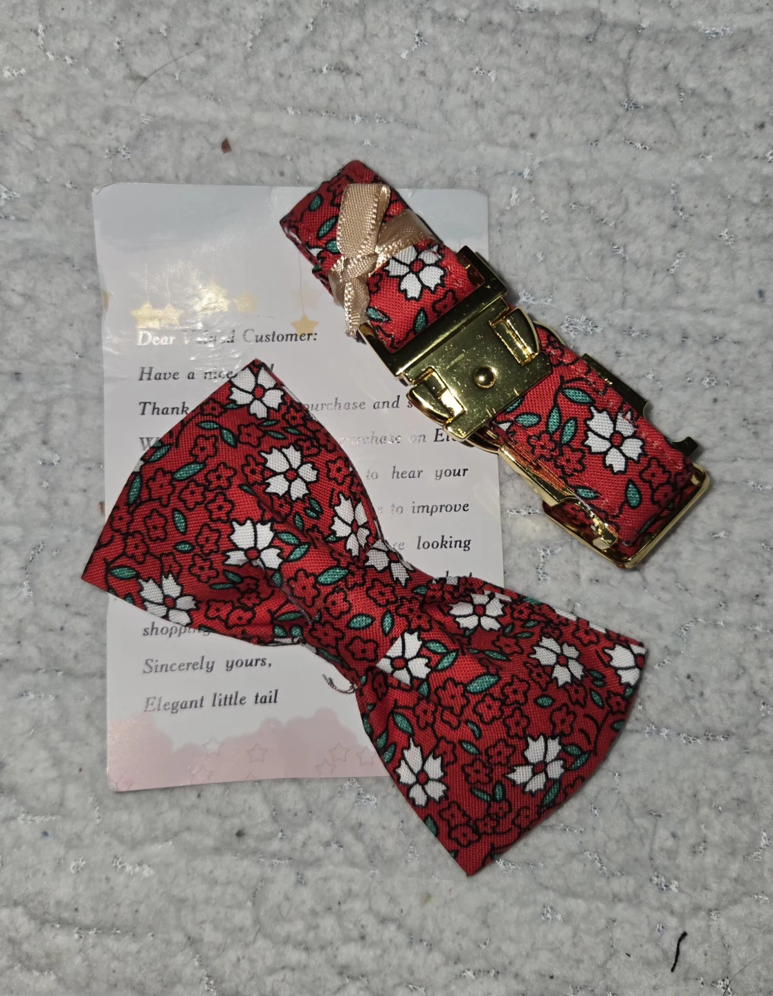 Elegant Little Tail Dog Collar with Bowtie - Red Floral