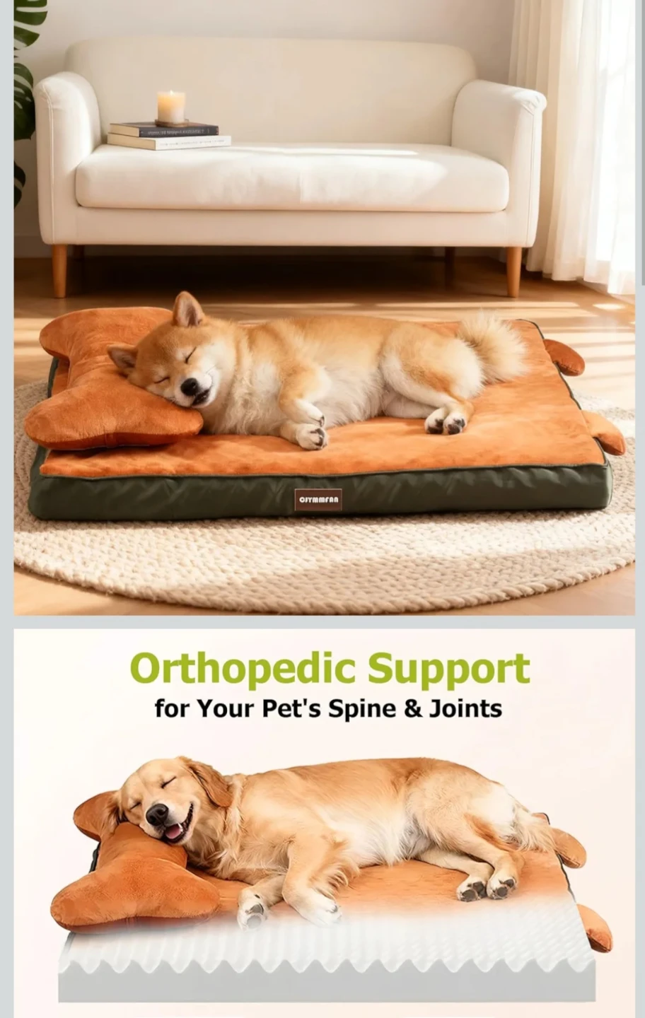 CJYMMFAN Orthopedic Dog Bed with Removable Headrest