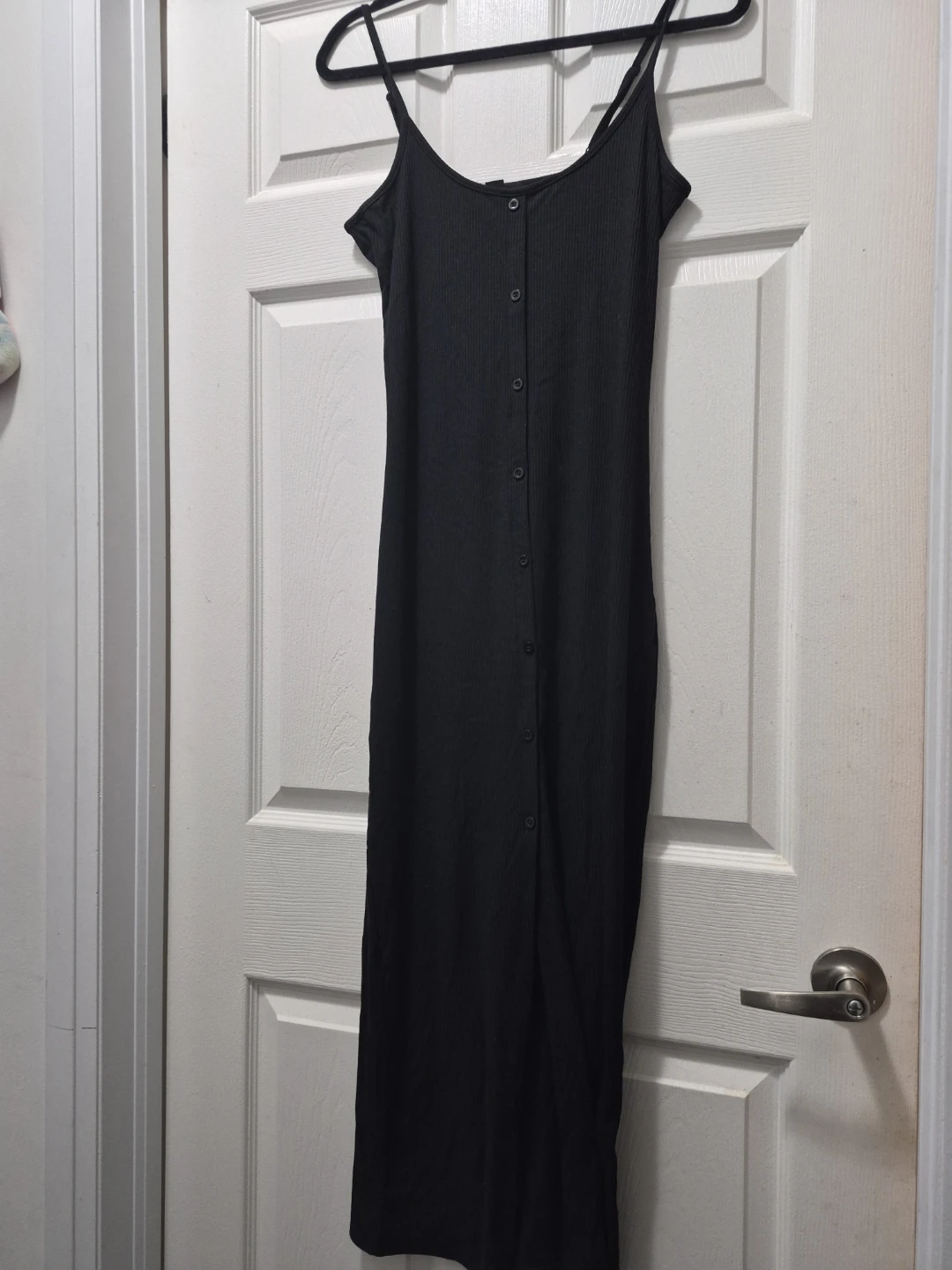 Black Ribbed Button-Up Maxi Dress