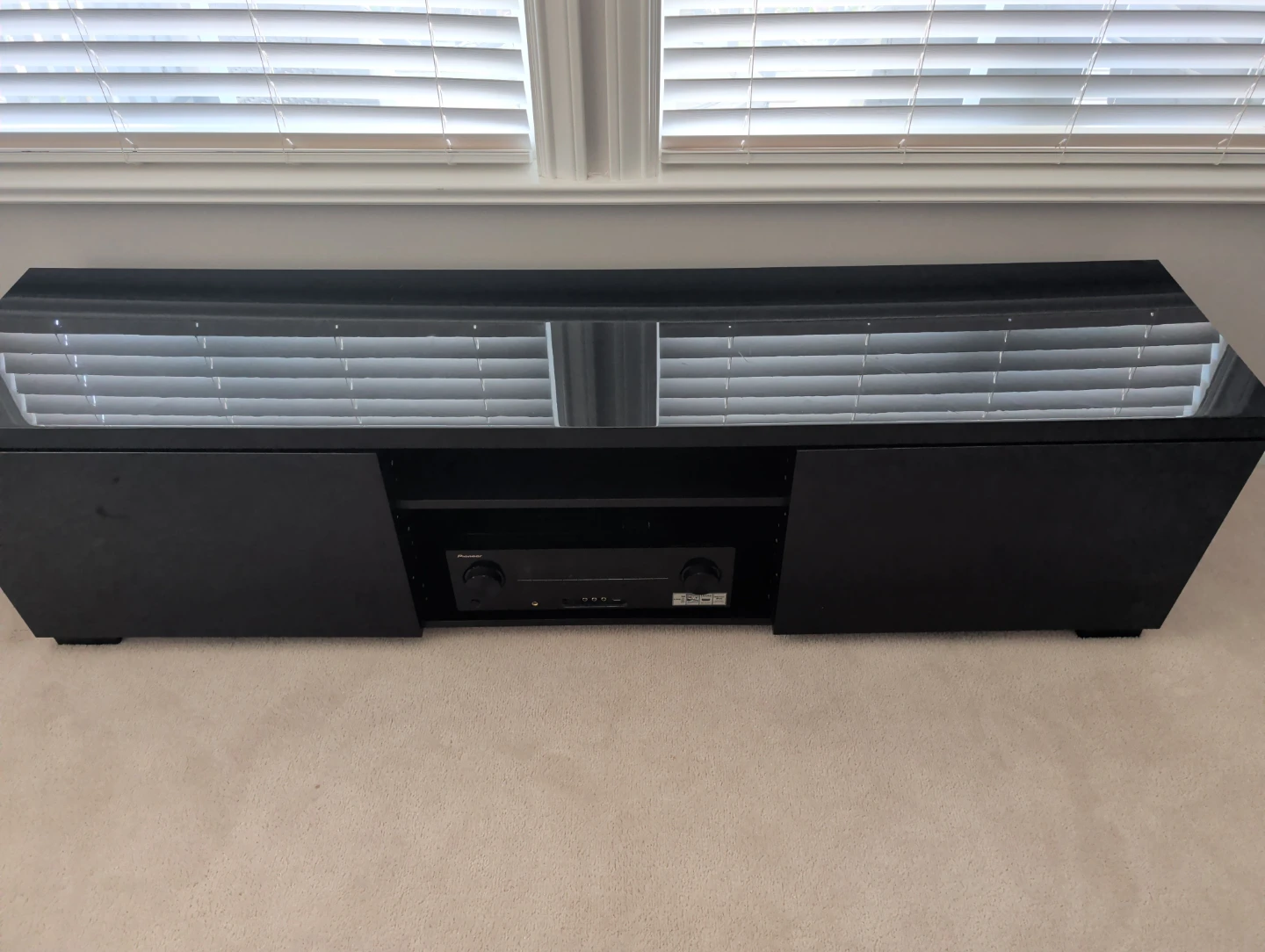 Black TV Stand with Shelves and Cabinet Doors