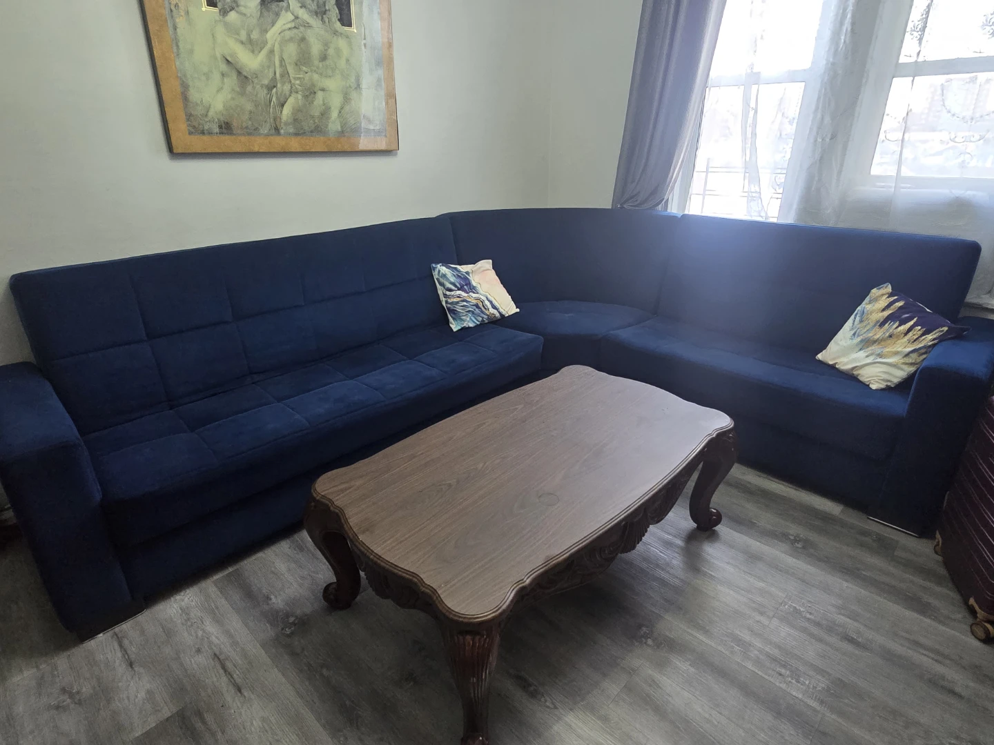 Blue Sectional Sofa with Pillows - photo 2