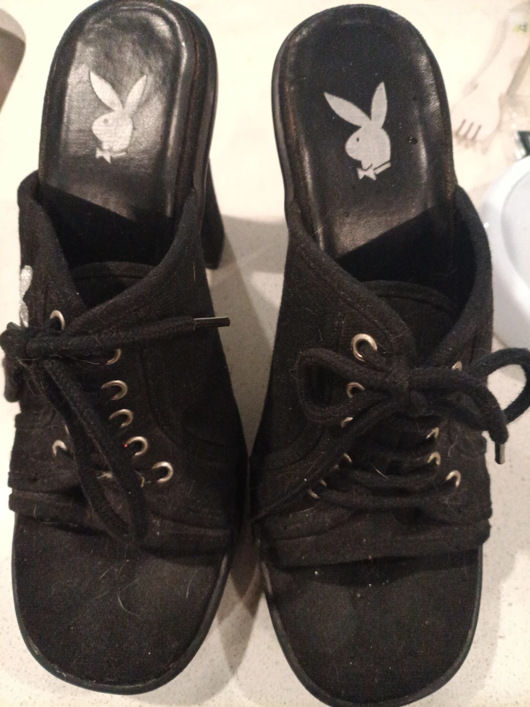 Black Playboy Bunny Platform Mules