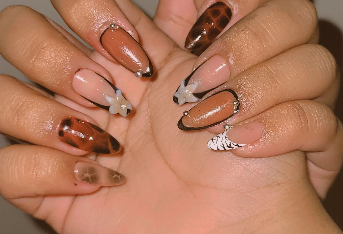 Custom Press-On Nails - Tortoiseshell & Tiger Print Accents - photo 4
