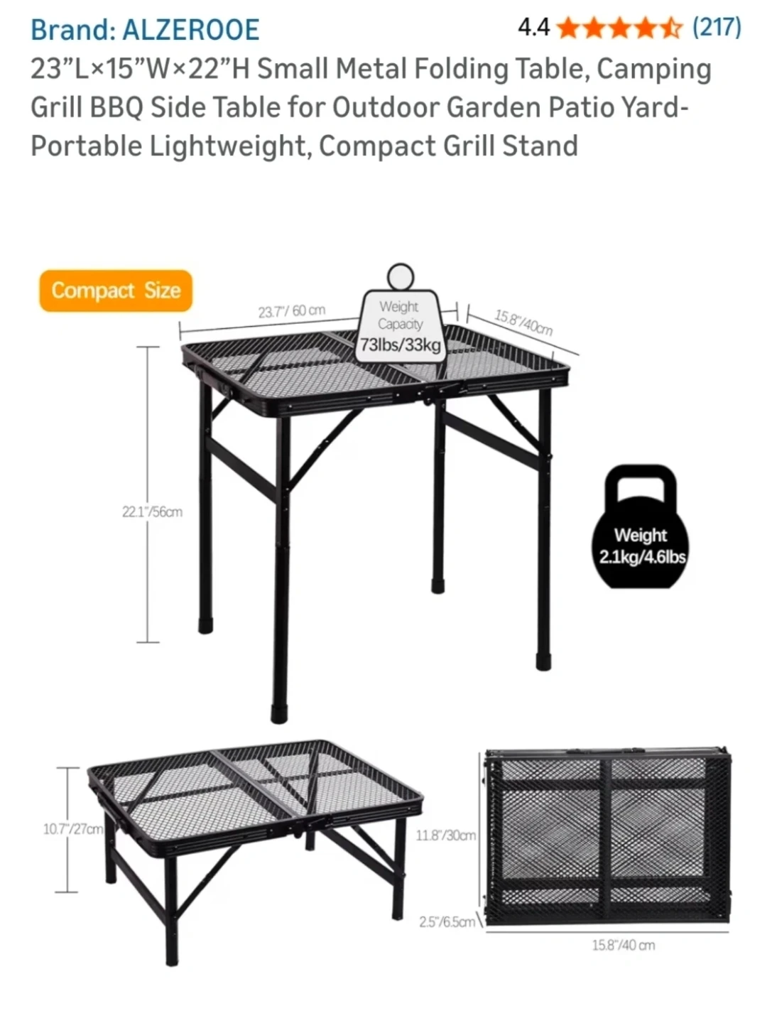 Metal Folding Table - Portable Grill Stand for Camping