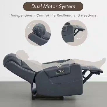 Blue Leather Power Recliner with Cup Holders - photo 2