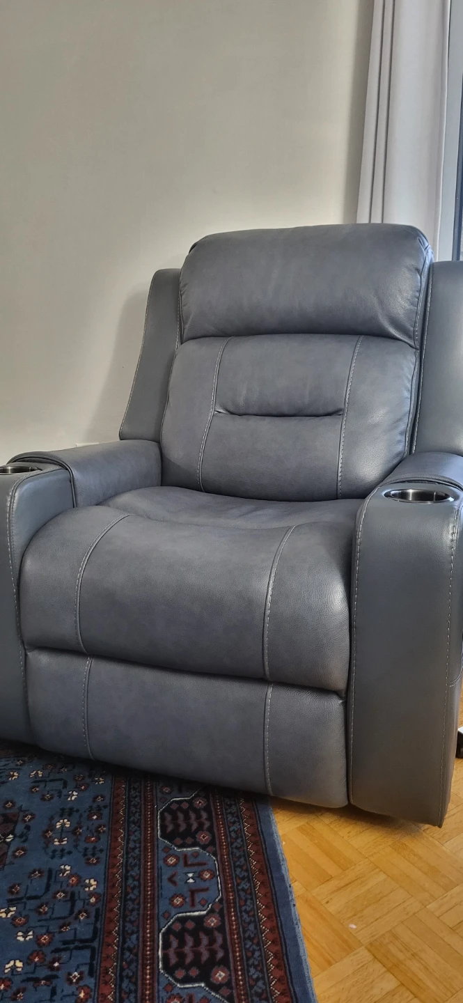 Blue Leather Power Recliner with Cup Holders - photo 5