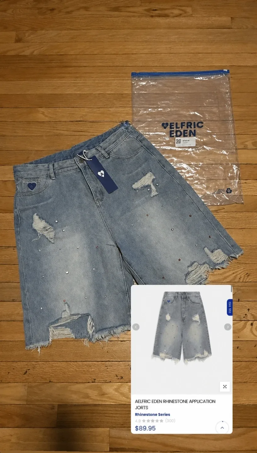 ELFRIED EGEDEN Denim Shorts with Rhinestones - Size M