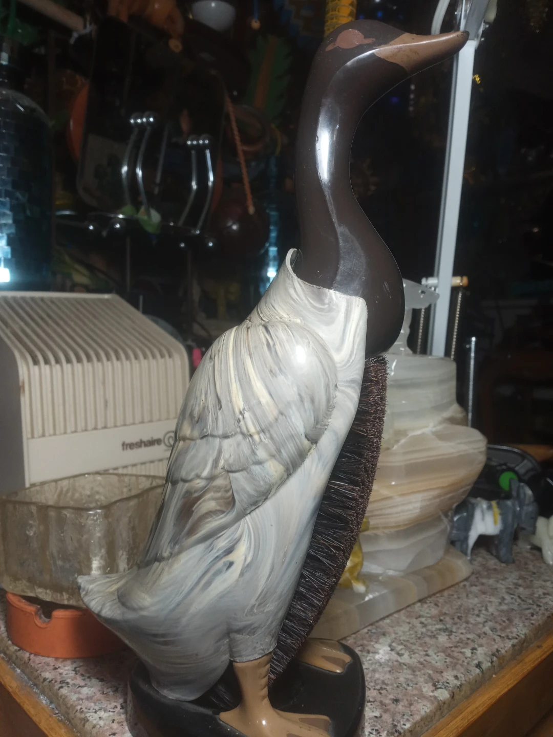 Duck-shaped boot scraper brush vintage English made real hair