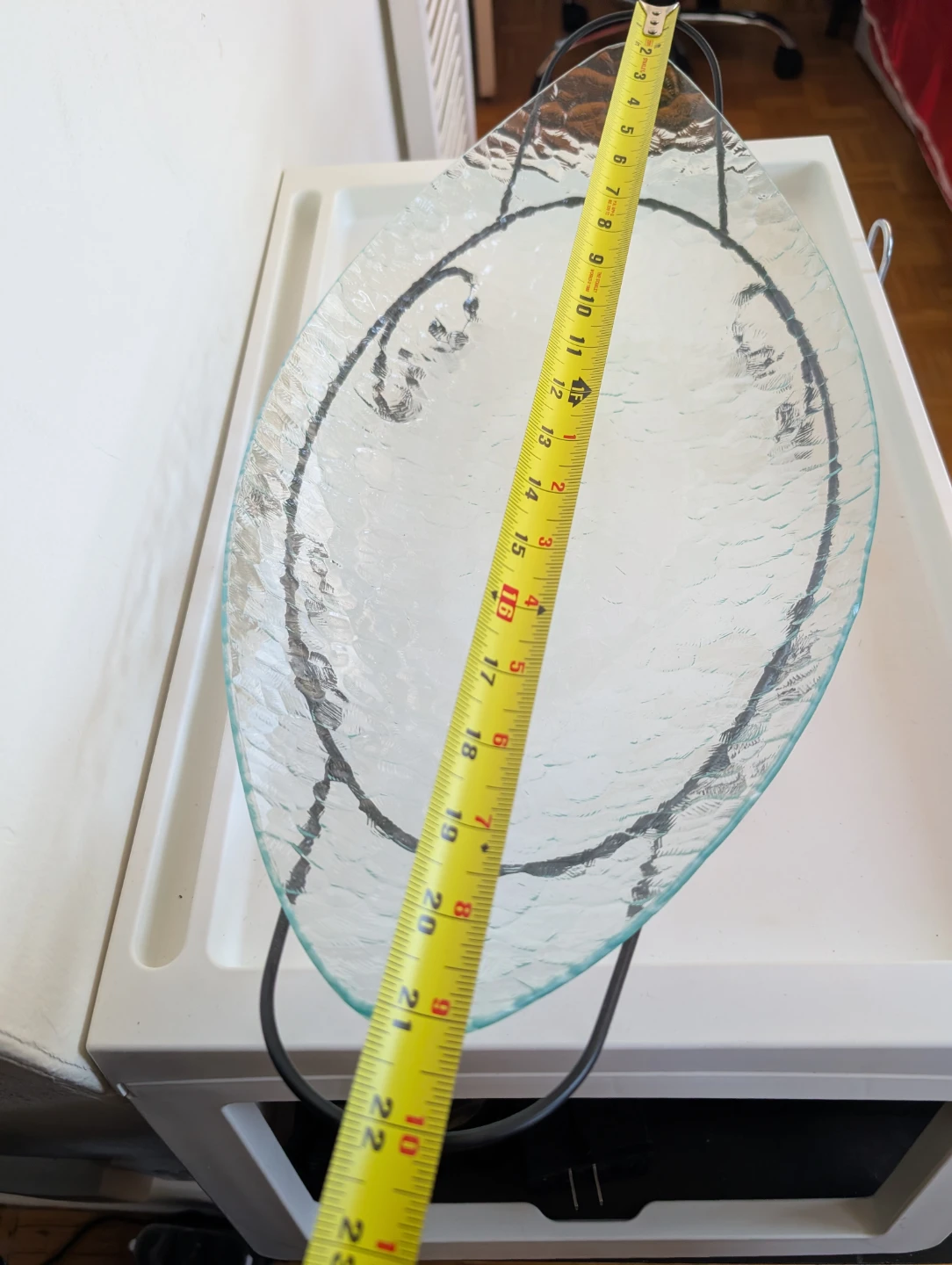 Textured Glass Oval Serving Tray with Metal Stand - photo 2