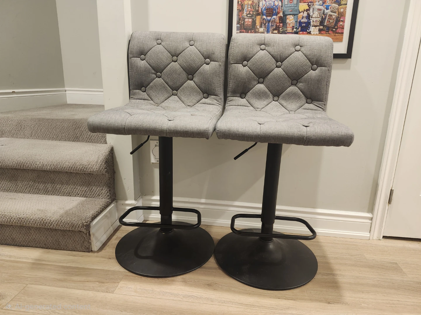 Grey Tufted Bar Stools - Set of 2