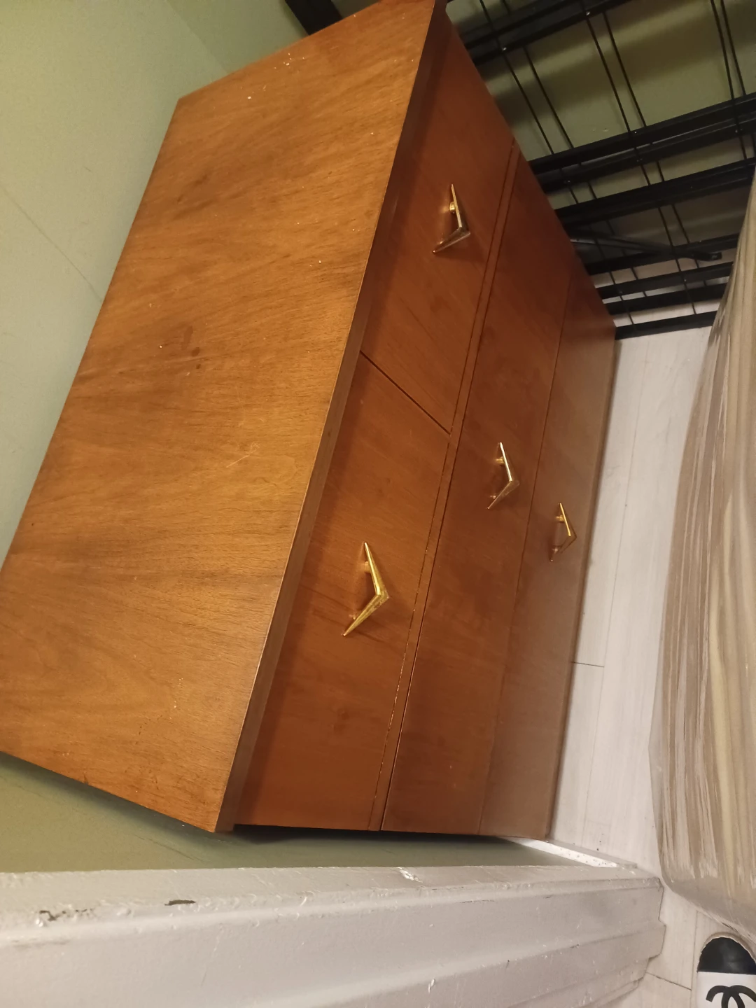 Wood dresser with gold handles