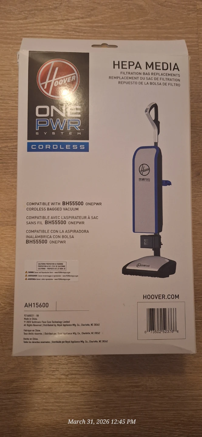 Hoover onepwr hepa filter bags AH15600