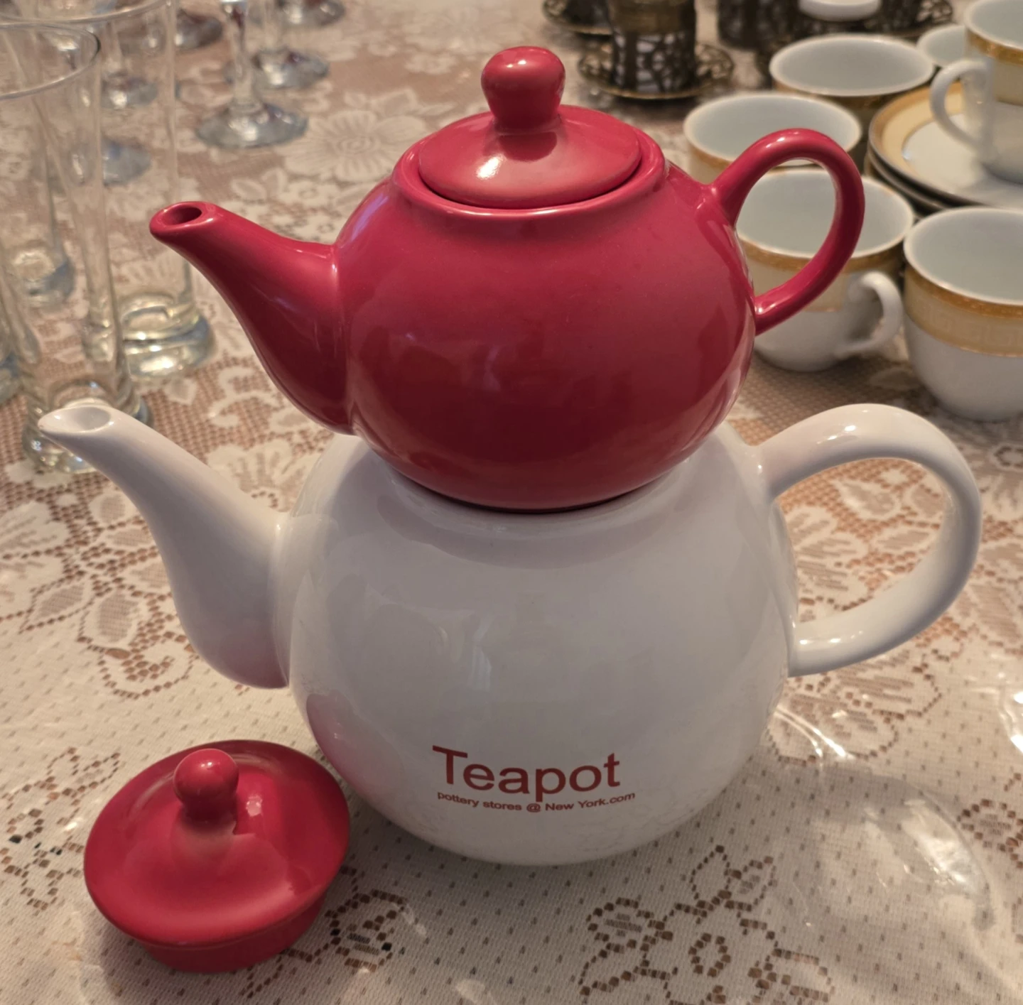 Red and White Teapot Set