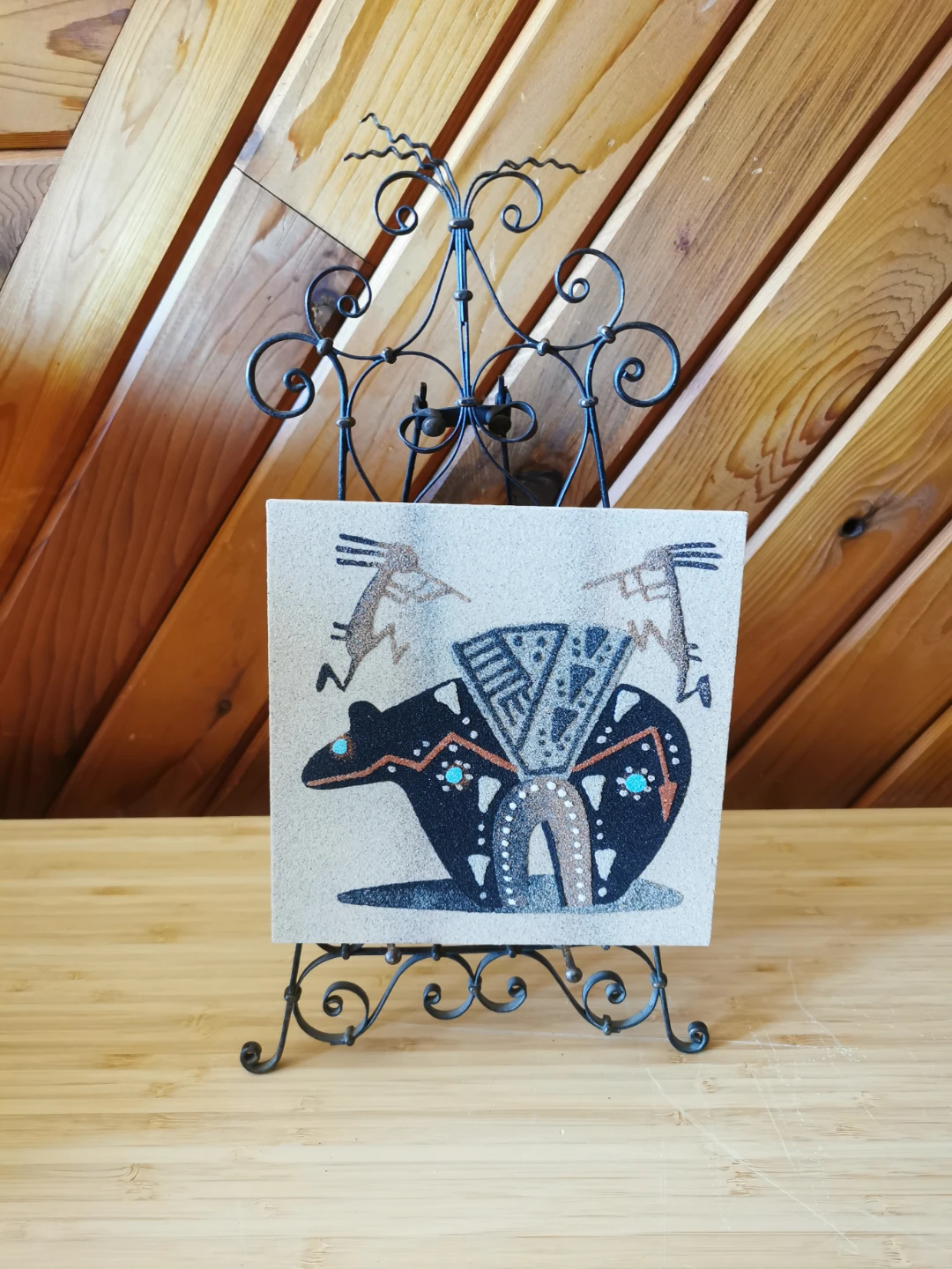 Vintage Navajo Sandpainting Bear & Kokopelli by Virginia Tyler