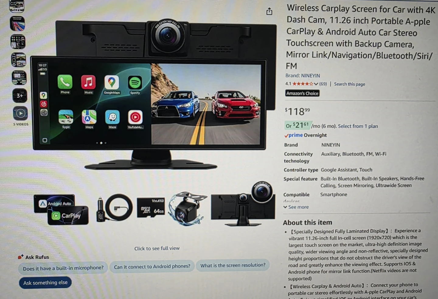 Wireless Carplay Dash Cam Screen