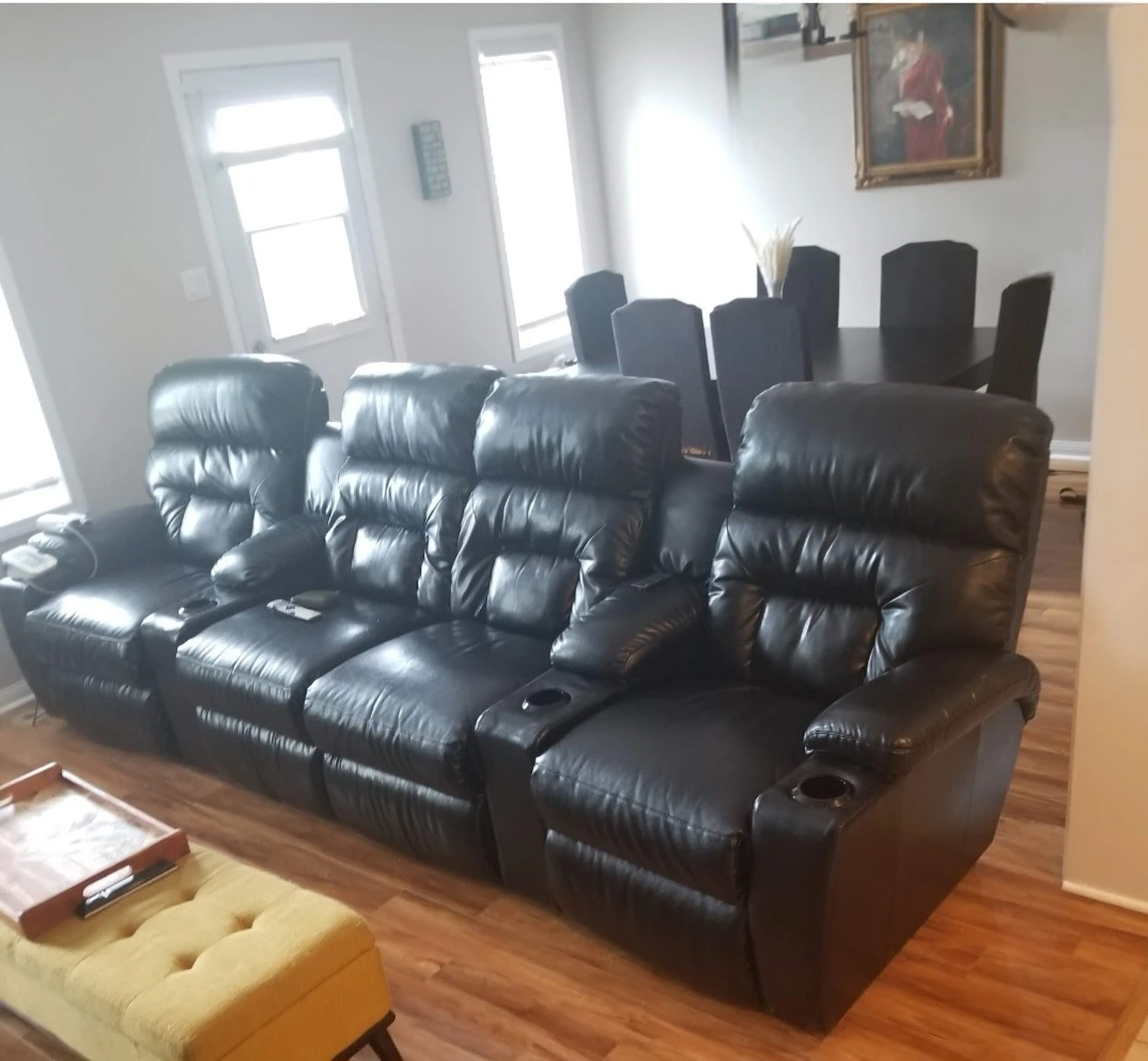 Black Leather Home Theatre Recliner Sofa with Cup Holders