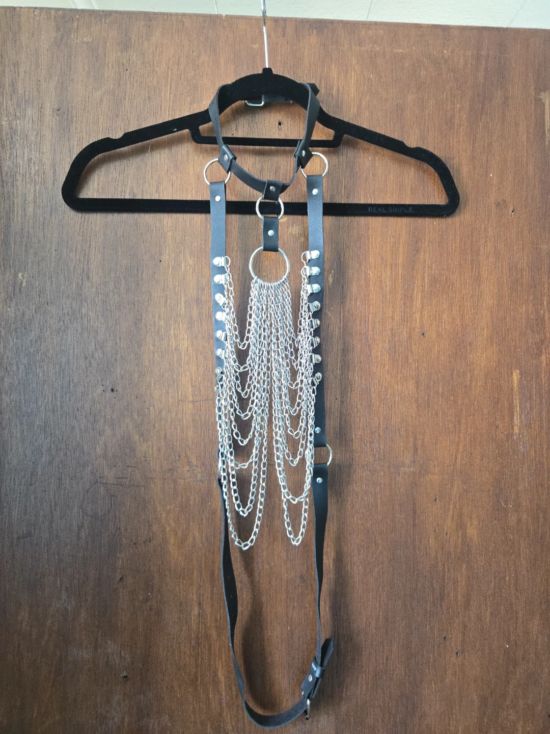 Black Leather Body Harness with Silver Chains - photo 2