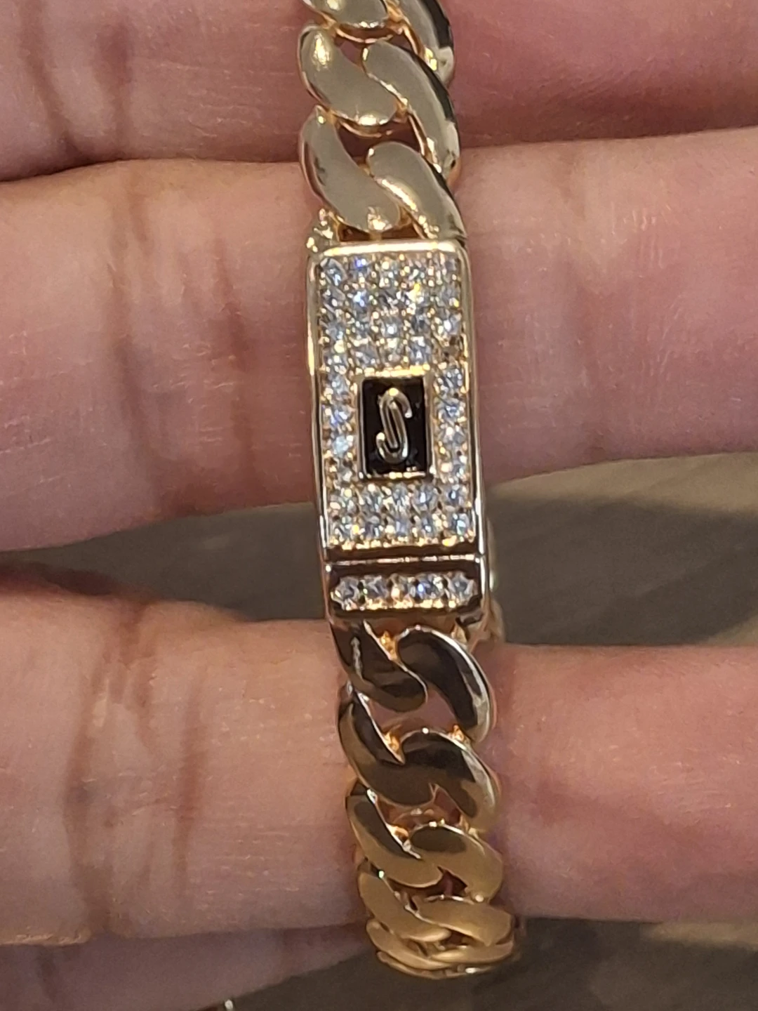Gold Tone Cuban Link Bracelet and Ring Set with 'S' Logo - photo 3