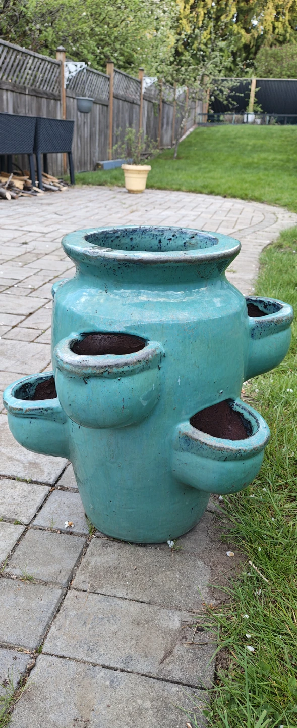 2 Teal Ceramic Strawberry Planters - photo 3