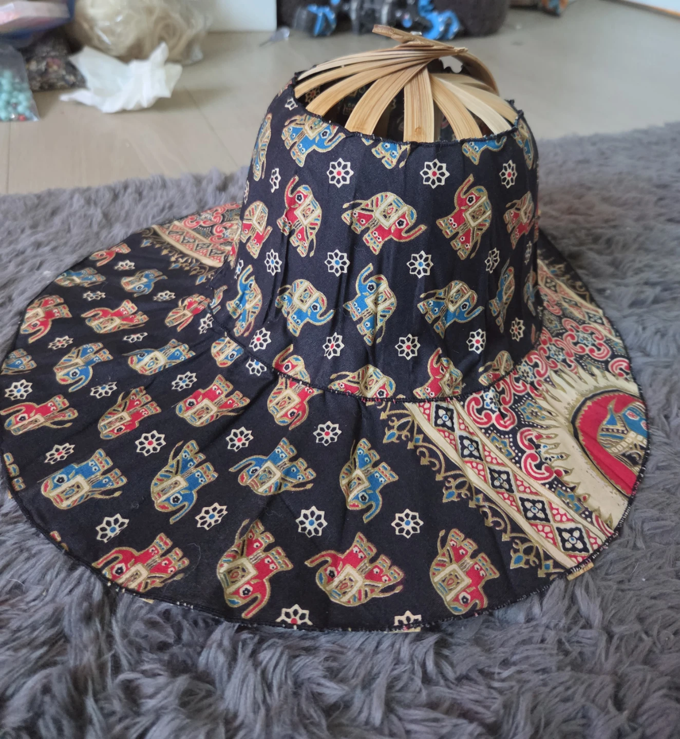 Batik Elephant Print Sun Hat with Bamboo Top - photo 2
