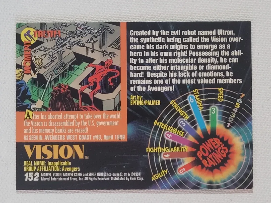Marvel Vision Trading Card 1994 - photo 2
