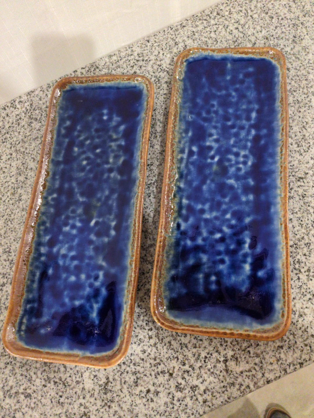 Set of 2 Blue Ceramic Rectangular Trays