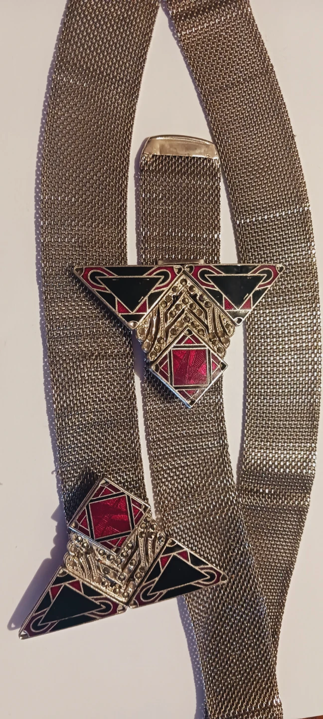 Art Deco Sandor Designer Signed Enamel Mesh Belt - photo 4