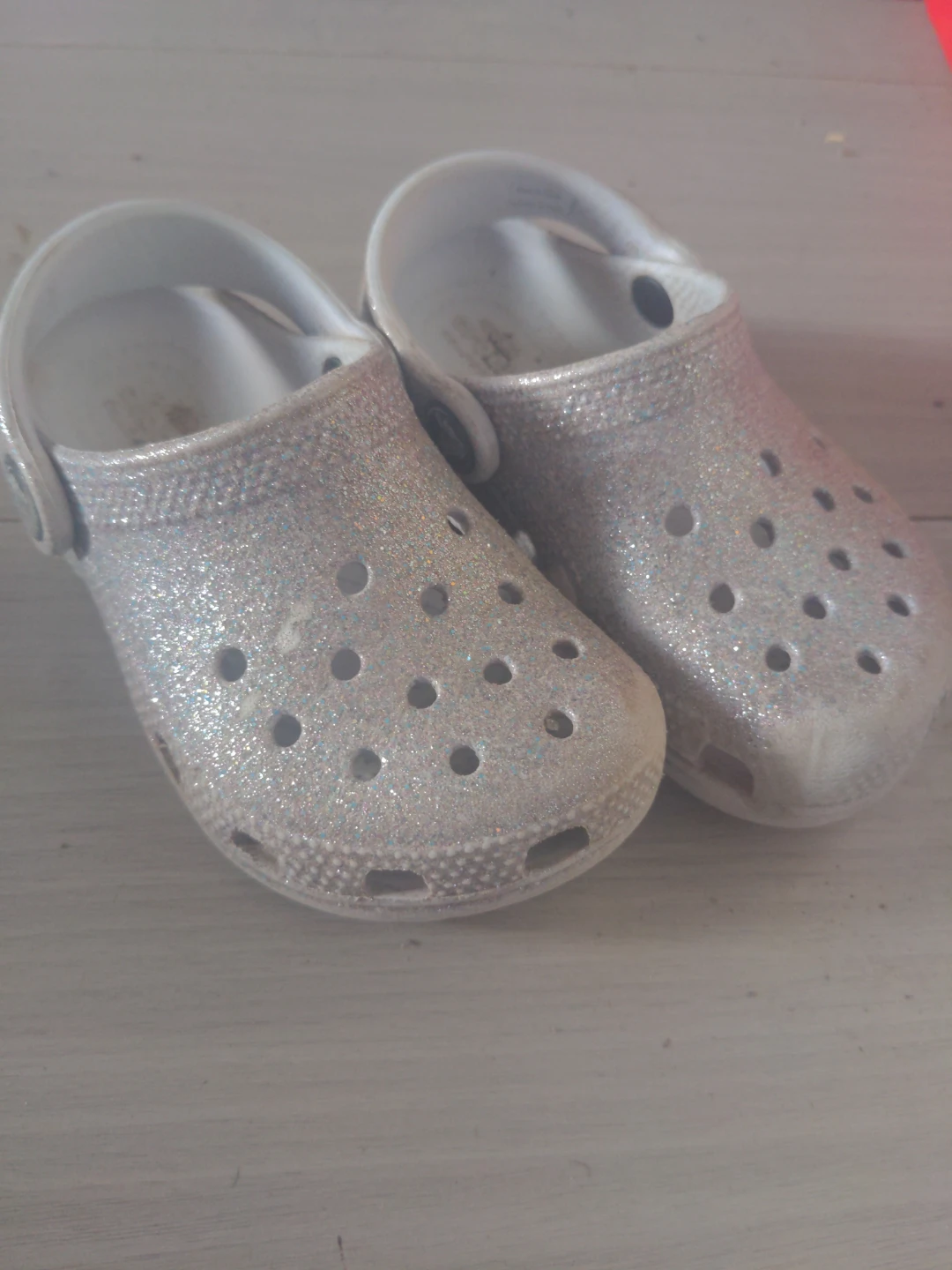 Silver Glitter Crocs Toddler Size 8