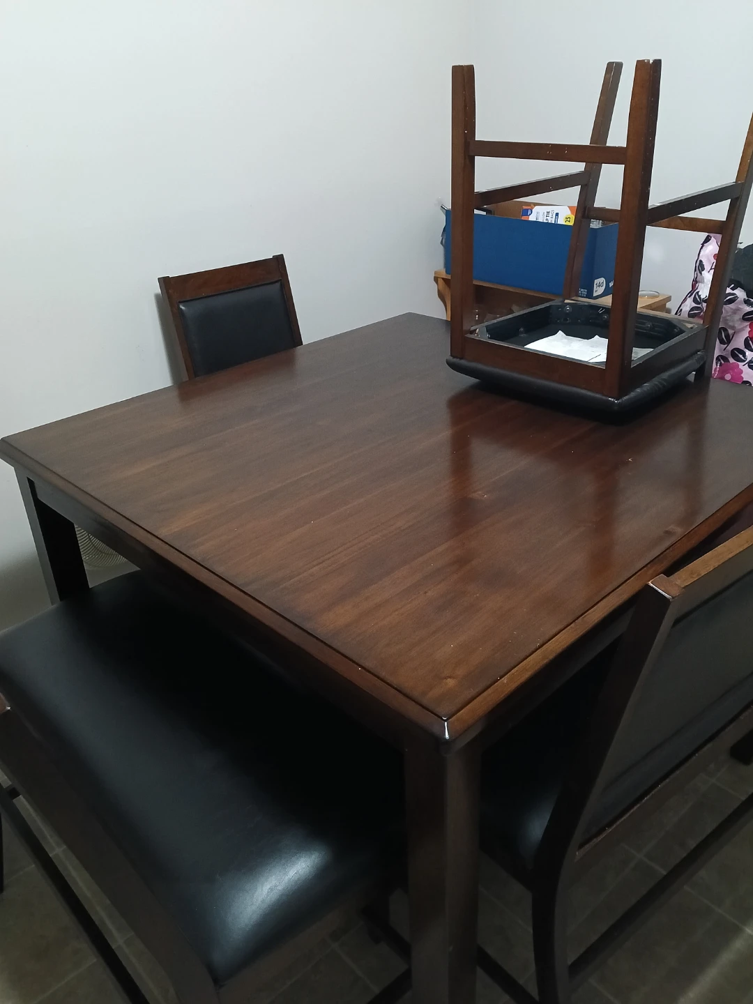Wooden Dining Table with 4 Black Upholstered Chairs