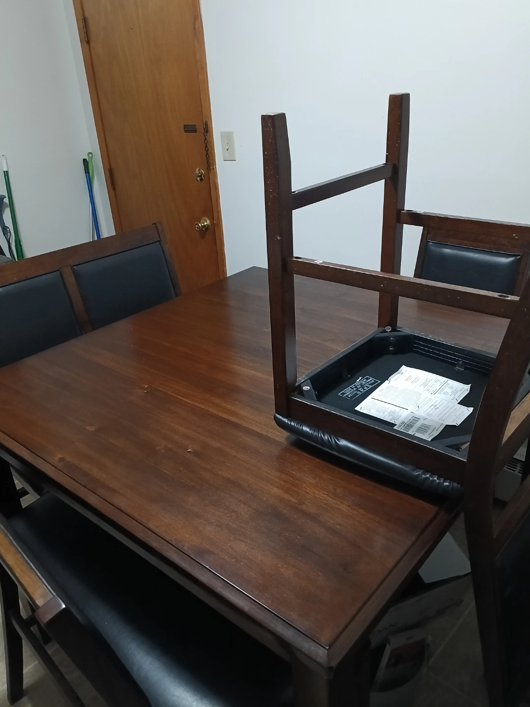 Wooden Dining Table with 4 Black Upholstered Chairs - photo 3
