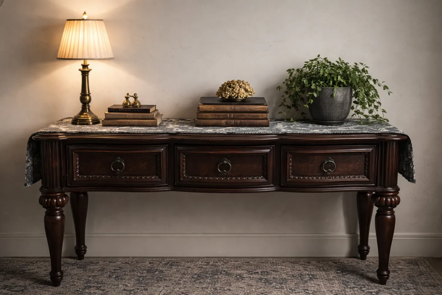 Dark Wood Console Table with 3 Drawers