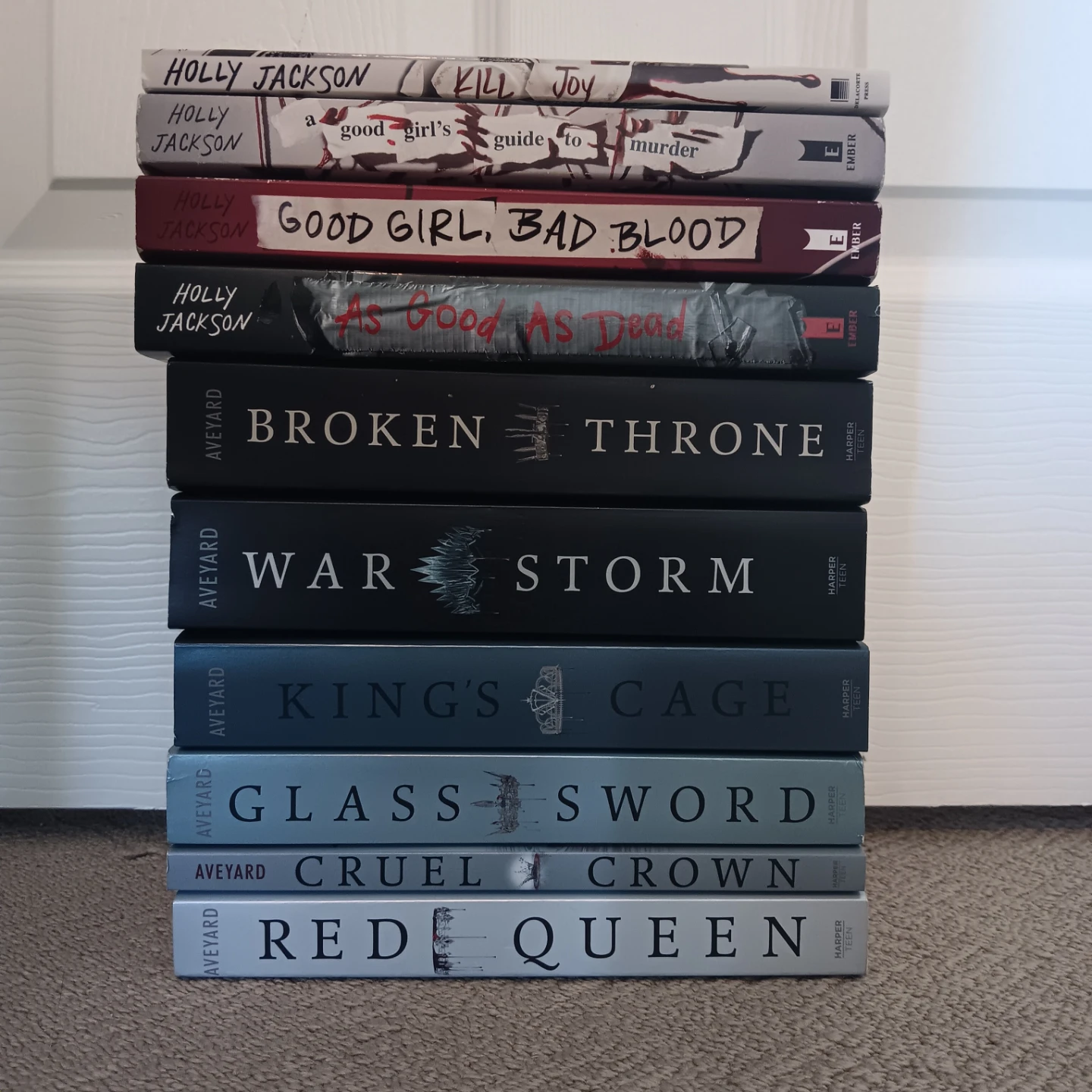 book collection, red queen, a good girls guide to murder