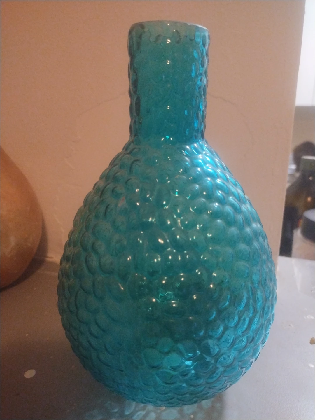 Teal textured glass vase