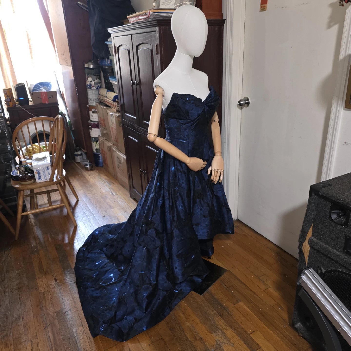 ZAC POSEN. Vintahe, Navy Blue Floral Patterned Formal Gown