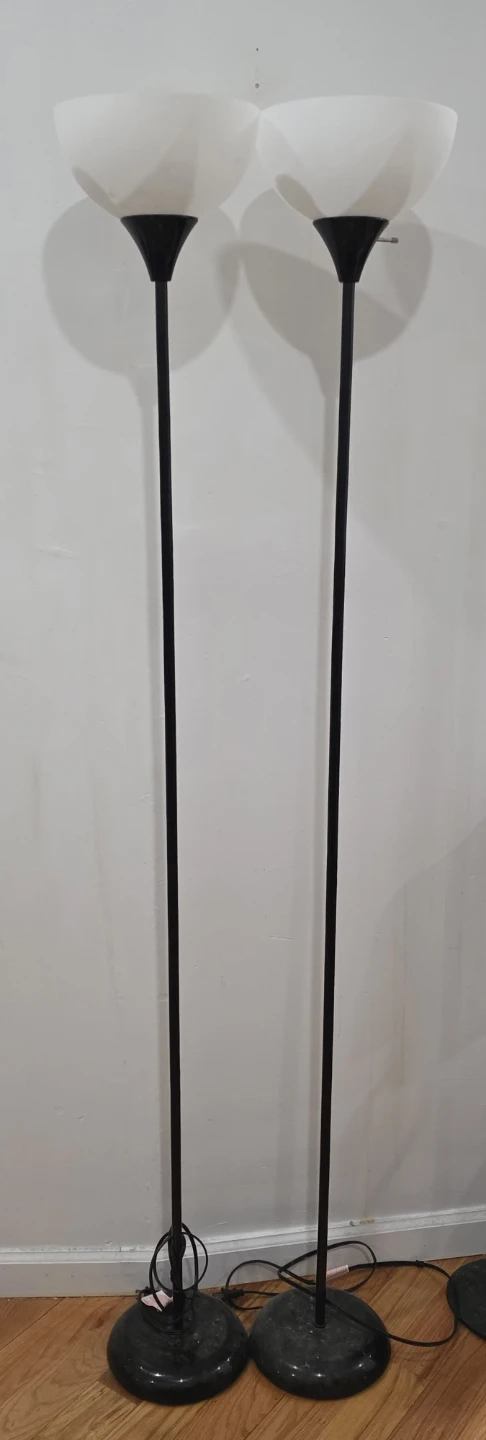 Set of 2 Black Floor Lamps with White Shades