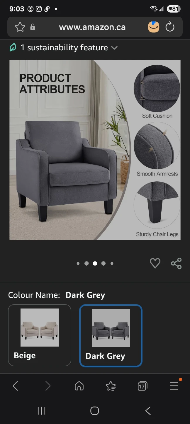 Zedachica Modern Accent Armchair - Dark Grey