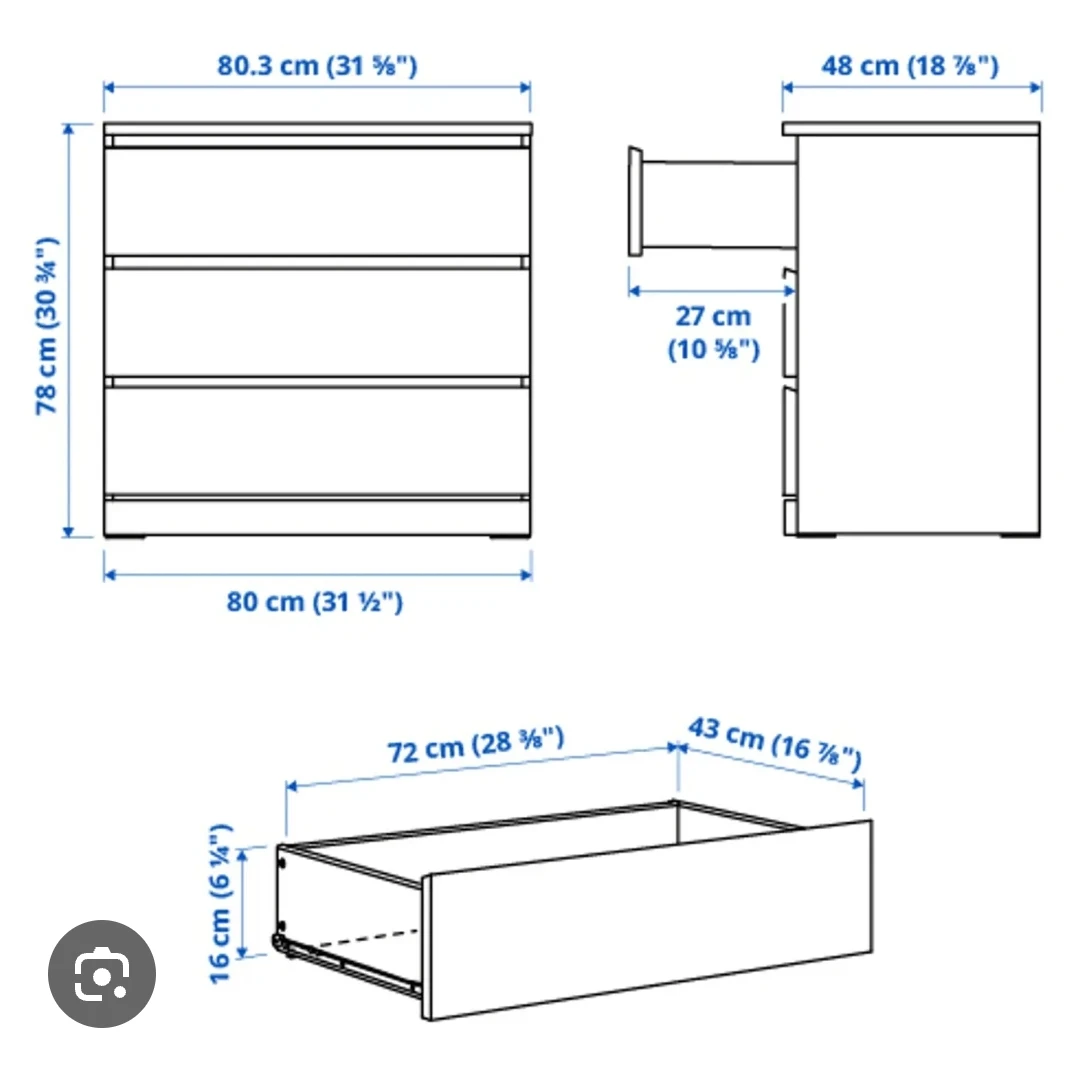 IKEA MALM 3-Drawer Chest - White - photo 4
