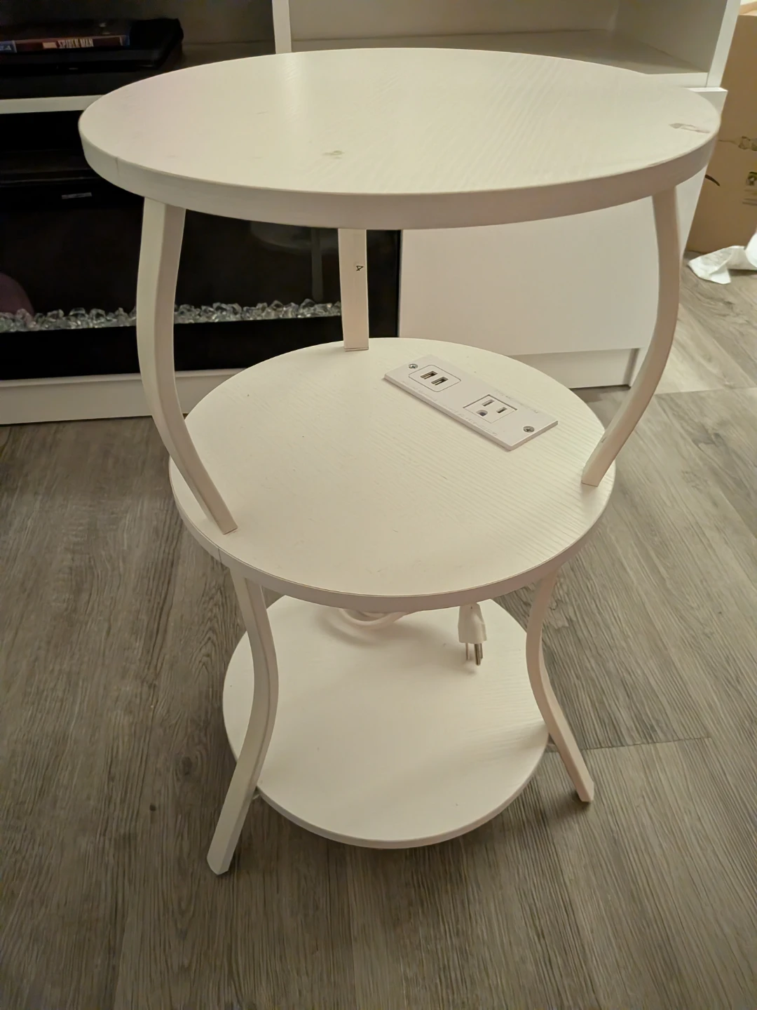 ZEXVIDA White 3-Tier Side Table with Charging Station